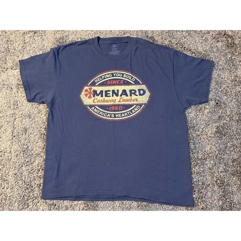 Hanes Menard Cashway Lumber T-Shirt Mens XL Navy Blue Graphic Tee 1960 Heartland